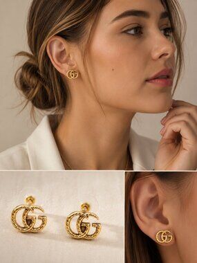 Gold Double Letter Stud Earrings Minimal Luxury Designer Style Jewelry